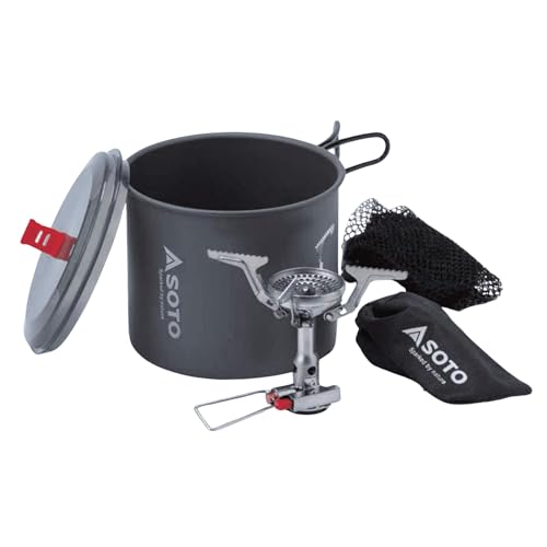 SOTO Amicus Gaskocher mit Piezo-Zünder, New River Topf 1 L und Transportbeutel - Outdoor-Camping-Kochset für Trekking & Backpacking