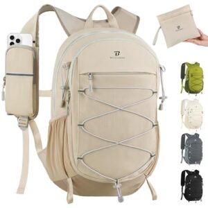 BECOJADDE 15L Kleiner Wanderrucksack mit Brustgurt und Rückenbelüftung für Wandern, Daypack, Travel, Rad und Ausflug. Khakifarbe. Leichter und faltbarer Rucksack für Herren und Damen.