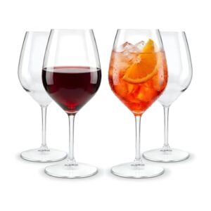 Vier unzerbrechliche Camping-Weingläser aus Plastik mit 51cl Inhalt, perfekt für Wein und andere Getränke bei Outdoor-Aventuren