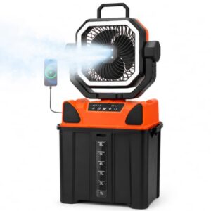 Denash Wiederaufladbarer Camping-Ventilator, 20.000 MAh Batteriebetriebener Nebelventilator mit LED-Licht und Fernbedienung für Outdoor-Aktivitäten wie Wandern, Golfen oder Picknicks