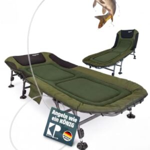 Kingpower Karpfenliege 8 Bein Angelliege Campingliege Bedchair Feldbett mit stabilen Metallrahmen und robuster 8-Bein-Konstruktion für erhöhten Komfort beim Fischen oder im Freien