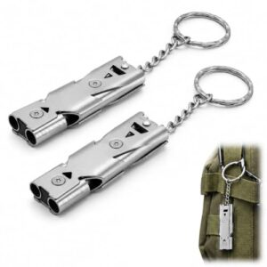 2er Set Signalpfeifen 150dB, Edelstahl Notfallpfeifen Trillerpfeifen ohne Erbse, mit Karabinerhaken für Outdoor-Aktivitäten wie Wandern, Camping oder Survival-Trainings