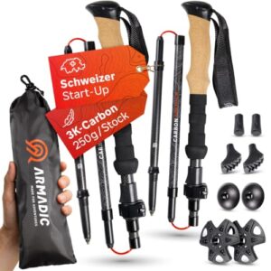 ULTRALEICHT und STABIL: Faltbare Carbon-Stöcke mit Korkgriff für Wanderungen, Trekking und Nordic Walking. Schnell aufgebaut und im Rucksack verstaut.