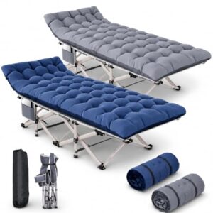 Feldbett mit Matratze für Camping und Outdoor, Tragbares Bett für bis zu 250 kg, Wendematratze für Sommer und Winter, Schwerlast Gästebett für Innen und Garten