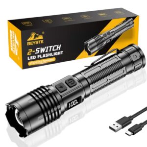Taschenlampe mit extrem hoher Helligkeit von 1.000.000 Lumen, ideal für Camping und Notfälle, zwei Schalter: Normalschalter mit stufenloser Dimmung und Notfallschalter SOS/Stroboskop.