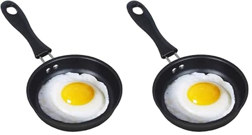 Demoyaya Mini-Eierpfanne, 12 cm, Mini-Eierpfanne mit Griff, hitzebeständig, antihaftbeschichtet, tragbar, für Camping, Gasherd, Induktionsherd (Packung mit 2)