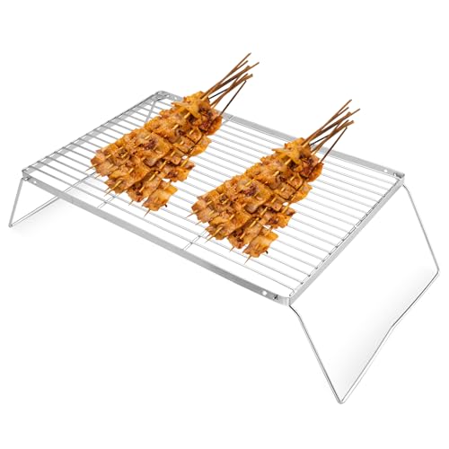 Ein klappbarer Grill in Edelstahl für den Camping-Bedarf, geeignet für Lagerfeuer, Rucksackreisen und Gartenpartys.