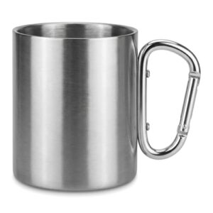 Doppelt so gut wie ein normaler Becher: Edelstahlbecher 300ml mit Karabinerhaken - Doppelwandige Edelstahl Tasse für Outdoor Wandern Trekking Reise Picknick, Camping Tassen, Trinkbecher für heiße kalte Getränke, BPA-frei