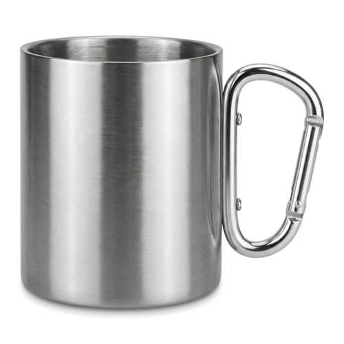 Doppelt so gut wie ein normaler Becher: Edelstahlbecher 300ml mit Karabinerhaken - Doppelwandige Edelstahl Tasse für Outdoor Wandern Trekking Reise Picknick, Camping Tassen, Trinkbecher für heiße kalte Getränke, BPA-frei