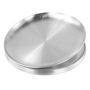 8 Stück Edelstahl Teller, 26cm silberner Edelstahlteller für Camping, Küche und Party