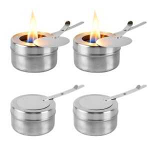 Vier Brennpastenbehälter mit drehbaren Deckeln aus Edelstahl, ideal für Innen- und Außenkochen, Buffet, Hotpot, Grillpartys und Camping