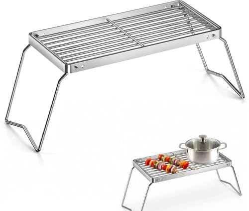 Klappbarer Grillrost für Camping und Outdoor, 30 x 16 cm groß, aus Edelstahl, leicht zu transportieren und montieren.