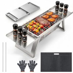 Kompakter Camping-Holzkohlegrill mit 4-stufiger Hitzeverstellung, ideal für Outdoor-Aktivitäten wie Garten, Strand und Picknick