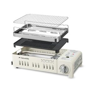 Tragbarer Gaskocher für Outdoor-Kochen, Campinggrill mit Grillplatte und Grillrost, ideal für Picknick, Balkon oder Garten