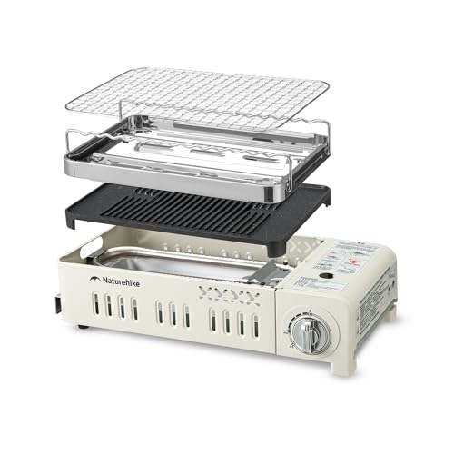 Tragbarer Gaskocher für Outdoor-Kochen, Campinggrill mit Grillplatte und Grillrost, ideal für Picknick, Balkon oder Garten