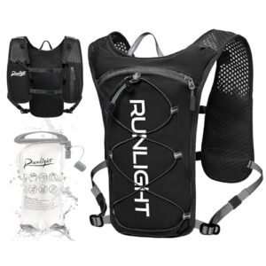 Laufweste für Damen und Herren mit verstellbarem Brustgurt, Trinkflasche 1500ml und großem Beutel - Black, One Size