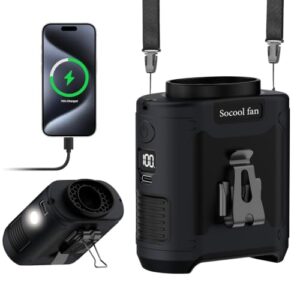 Tragbarer Taillenventilator mit 10000mAh-Batterie, 5 Geschwindigkeiten und Taschenlampe für Outdoor-Aktivitäten