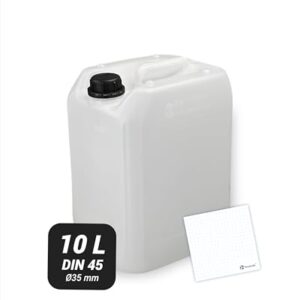 Weißer Wasserkanister mit eingeprägter Literskala 10 L, ideal für Camping und Reisen, BPA-frei und lebensmittelkonform