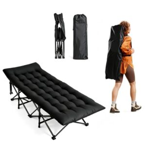 VINGLI Campingbett klappbar mit Matratze, Feldbett aus 600D Oxford-Gewebe & Stahl, Tragbares Faltbares Klappbett ideal für Garten, Camping, Strand und Zuhause, 190 x 71 x 36 cm, bis 150 kg, Schwarz