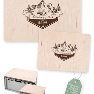 ABENTEUERNAH Eurobox Deckel 60x40, Holzdeckel Sitz, Eurokiste mit Einsatz - hochwertiger Birkenholz-Deckel mit langlebiger Gravur und praktischer Ausfräsung