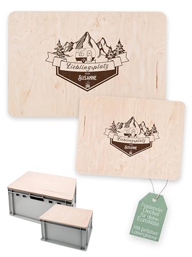 ABENTEUERNAH Eurobox Deckel 60x40, Holzdeckel Sitz, Eurokiste mit Einsatz - hochwertiger Birkenholz-Deckel mit langlebiger Gravur und praktischer Ausfräsung