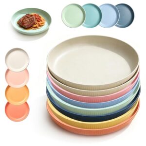 Calenxy 8 Stück 23cm Wiederverwendbar Plastikteller Set, BPA-Frei Mikrowellenfest & Spülmaschinenfest Essteller Tiefe Kunststoff Camping Picknickteller für Salat Pasta Party Zuhause
