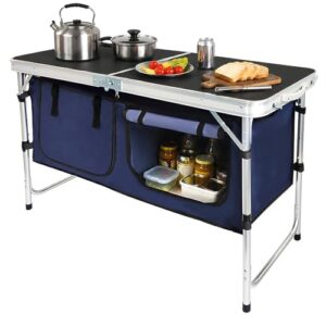 Daitore Campingküche faltbar, Leichter Campingschrank mit Aluminiumgestell und Staufach Tragetasche für Outdoor-Camping