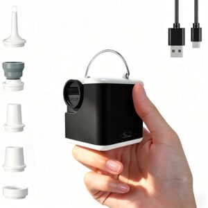 Elektrische Luftpumpe 3 in 1 Inflate und Deflate, Campinglampe mit Mini-Luftpumpe, 2400 mAh Akku, 5 Düsen für Camping, Luftmatratze, Schwimmring, Vakuumbeutel