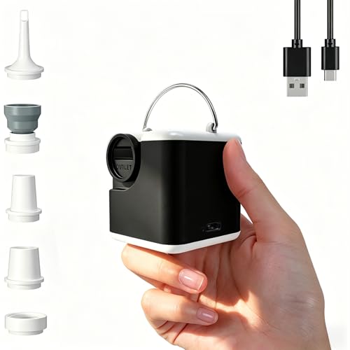 Elektrische Luftpumpe 3 in 1 Inflate und Deflate, Campinglampe mit Mini-Luftpumpe, 2400 mAh Akku, 5 Düsen für Camping, Luftmatratze, Schwimmring, Vakuumbeutel