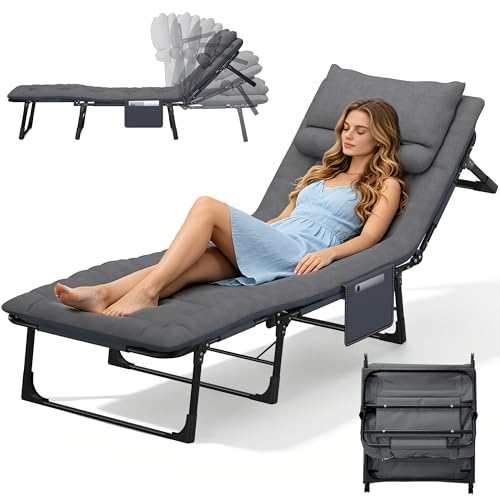 Campingbett XXL mit Nackenkissen, großes Feldbett für Outdoor und Indoor Gebrauch, robuste Bauweise, 6-fach verstellbare Rückenlehne, karpfenliege extra breit