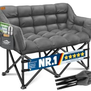 Campingsofa faltbar 2 Personen, anthrazit, gepolstert mit Seitentaschen & Tasche, ideal für Camping und Outdoor-Aktivitäten.
