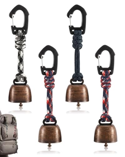 MenYiYDS 4 Stück Anti Bär Glocken für Hunde, Bärenglocke, metallische Vintage Mini Kuhglocken, vielseitig und tragbar für Outdoor-Wanderungen, Rucksack-Anhänger