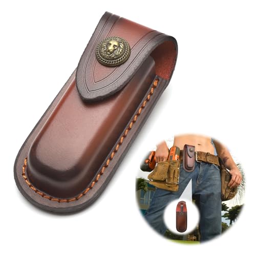 Messertasche für Gürtel aus hochwertigem Leder mit Metallknopfverschluss und Retro-Design, ideal für die Aufbewahrung von Taschenmesser und Klappmesser