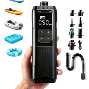 Mini elektrische SUP Pumpe mit Batterie, tragbare und leichte Paddle Board Pumpe 12 PSI mit automatischer Abschaltung, USB-C Ladeanschluss für SUP, Kajak, Camping und Reisen (Schwarz)