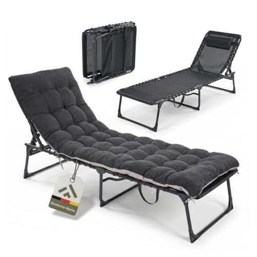 Novaterra Klappbare Sonnenliege XXL mit Aluminiumgestell für Camping und Strandurlaub. Komfortable Liegefläche und robustes Aluminiumgestell.