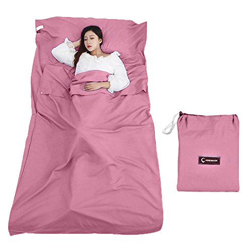 Queta Hüttenschlafsack, rosa Schlafsack mit Tragetasche für Innenhostels, Berghütten und Camping-Aktivitäten