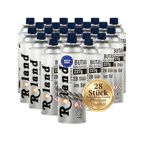 28 Stück Camping Butan Gaskartuschen 227g - Brennstofflaschen für Gaskocher, Lötbrenner & Heizung - Premium Qualität Butangas