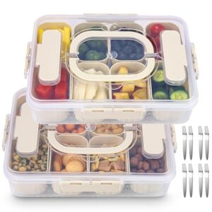 Snackbox mit Fächern für Kinder, 2 Packungen Snackteller mit Deckel und Griffen, ideal für die Aufbewahrung von Snacks, Früchten und Gewürzen.