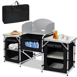 Praktischer Campingschrank für Camping, Reise und Outdoor-Erlebnisse - Stabil Aluminiumkonstruktion mit MDF-Tischplatte und klappbarem Design.