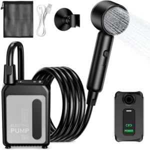 Tragbare Campingdusche mit Akku 4000 mAh, Campingdusche mit Pumpe und Duschkopf, IPX8 Wasserdicht für Wandern, Reisen, Autowäsche